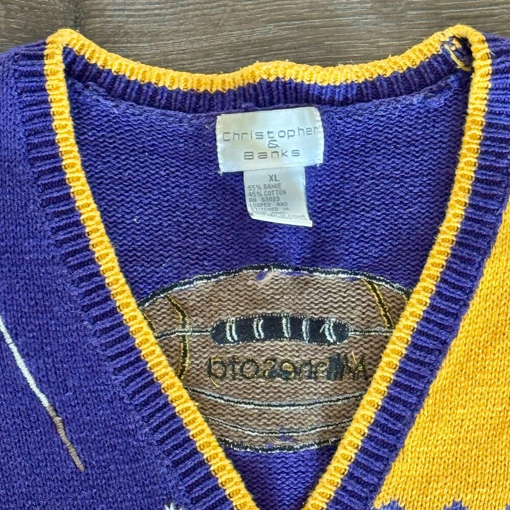 VTG Minnesota Vikings NFL Granny Sweater Cardigan Patchwork Embroidery Womens XL - Picture 9 of 13